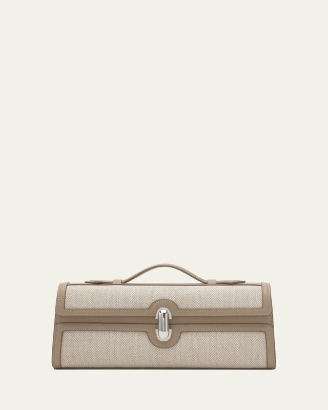Symmetry Herringbone Linen & Leather Pochette